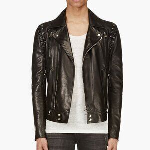 Balmain 44 XS Authentic Black Lambskin Biker Leather Jacket